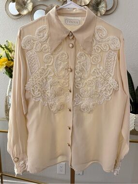 Ivana Cream Embroidered Button-Down Blouse